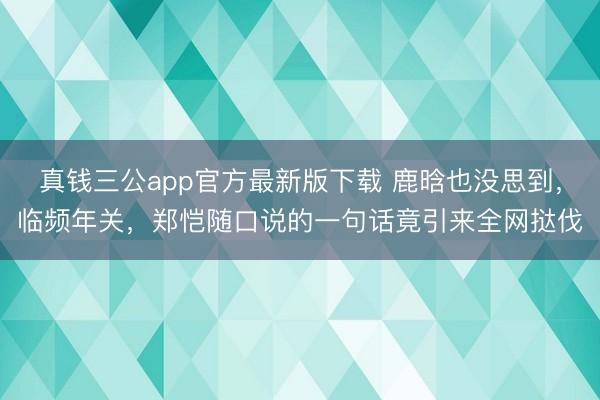 真钱三公app官方最新版下载 鹿晗也没思到,临频年关,郑恺随口说的一句话竟引来全网挞伐