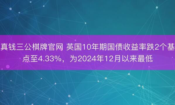 真钱三公棋牌官网 英国10年期国债收益率跌2个基点至4.33%,为2024年12月以来最低