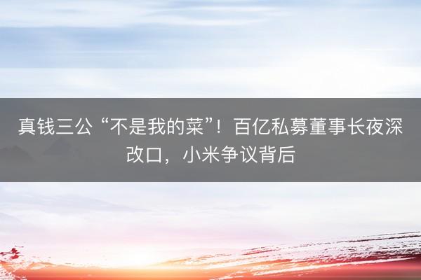 真钱三公 “不是我的菜”！百亿私募董事长夜深改口，小米争议背后