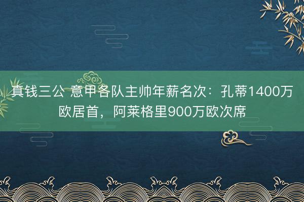 真钱三公 意甲各队主帅年薪名次：孔蒂1400万欧居首，阿莱格里900万欧次席